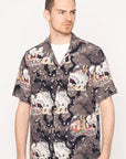 NAKED & FAMOUS- Aloha Shirt Skeletons - Dark Grey