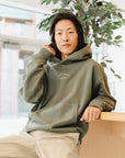 DECENT HUMAN-BEING olive embroidered cream hoodie