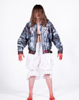 RED RAVEN Veste en cuir blanche et noire et graffiti jaune