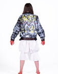 RED RAVEN Veste en cuir blanche et noire et graffiti jaune