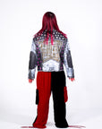 RED RAVEN Veste en cuir blanche et noire à clous