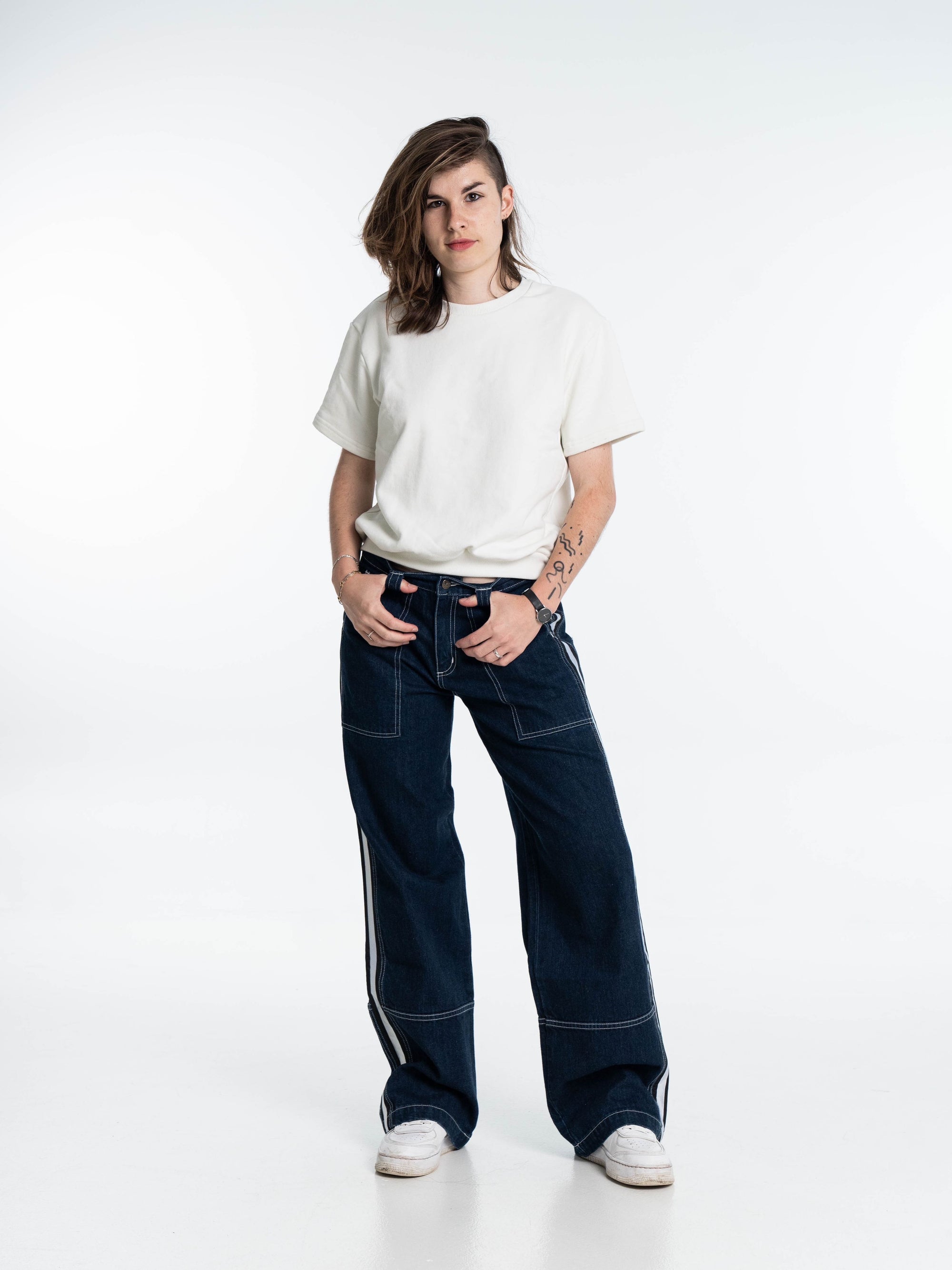 GANK T-Shirt blanc french terry brodé crème