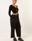 MERCY HOUSE Dionysus cropped cargo in black