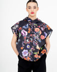 OSCAR MENDOZA Black sleeveless hoodie with butterfly and flower print