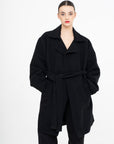 OSCAR MENDOZA Long wool coat, large embroidered heart on the back