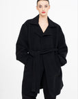 OSCAR MENDOZA Long wool coat, large embroidered heart on the back