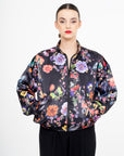 OSCAR MENDOZA Black jacket with stand-up collar and flower and butterfly print