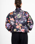 OSCAR MENDOZA Black jacket with stand-up collar and flower and butterfly print