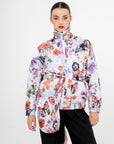 OSCAR MENDOZA White puffy floral print bomber jacket with integrated pocket