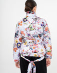 OSCAR MENDOZA White puffy floral print bomber jacket with integrated pocket