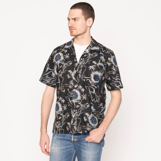 NAKED & FAMOUS Chemise Aloha - Waikiki Waves - Noir