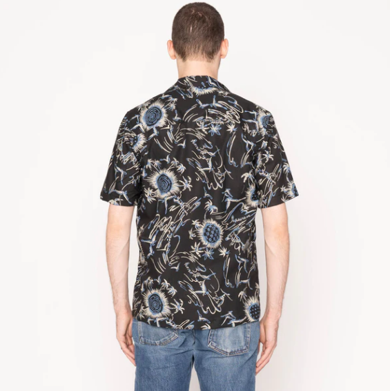 NAKED & FAMOUS Chemise Aloha - Waikiki Waves - Noir