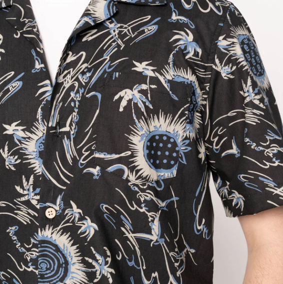 NAKED & FAMOUS Chemise Aloha - Waikiki Waves - Noir