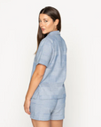 Naked & Famous Camp Collar Shirt - Dobby Patchwork - Pale Blue