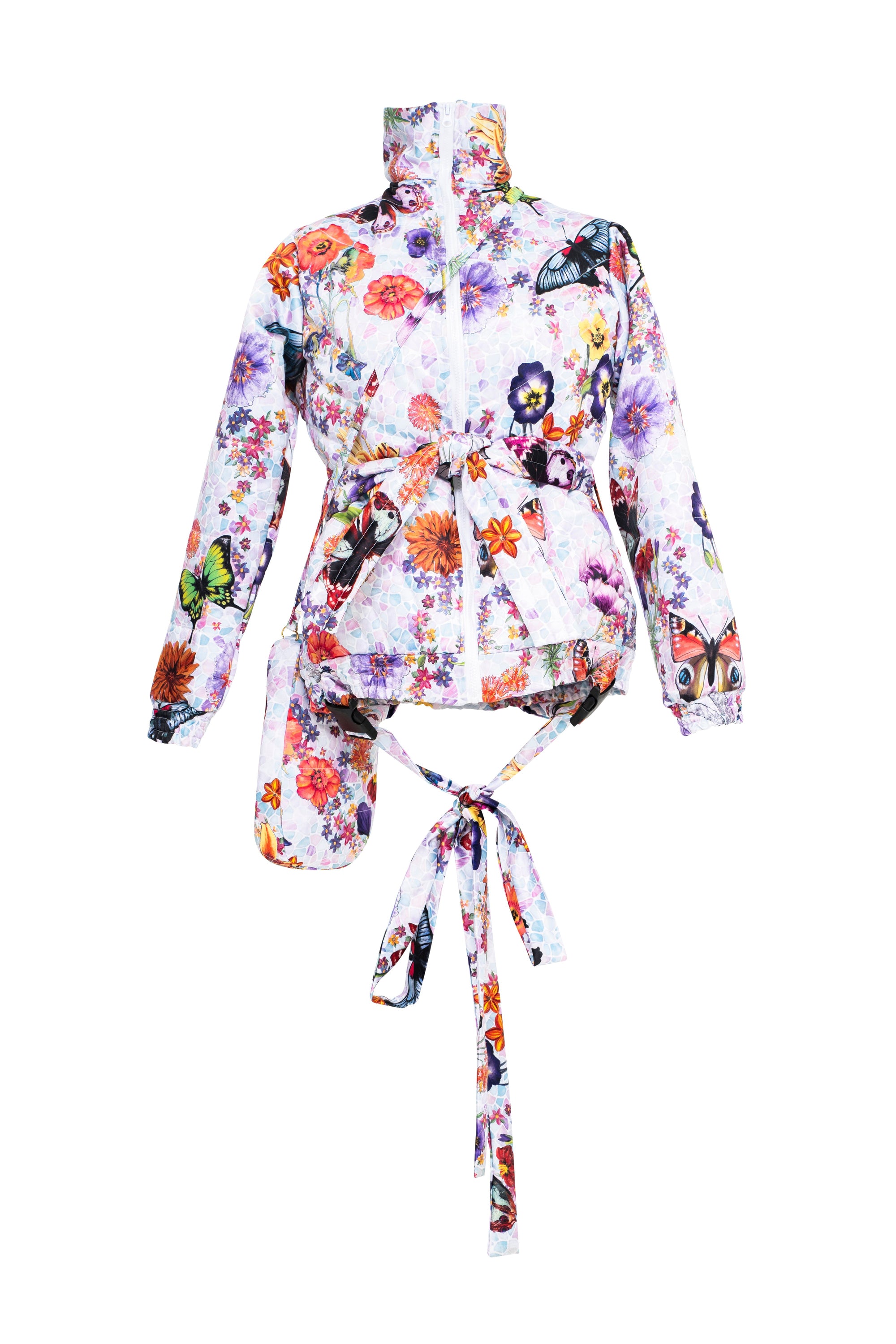 OSCAR MENDOZA Bomber blanc puffy imprimé floral avec pochette intégrée