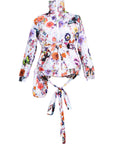 OSCAR MENDOZA White puffy floral print bomber jacket with integrated pocket