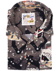 NAKED & FAMOUS- Aloha Shirt Skeletons - Dark Grey