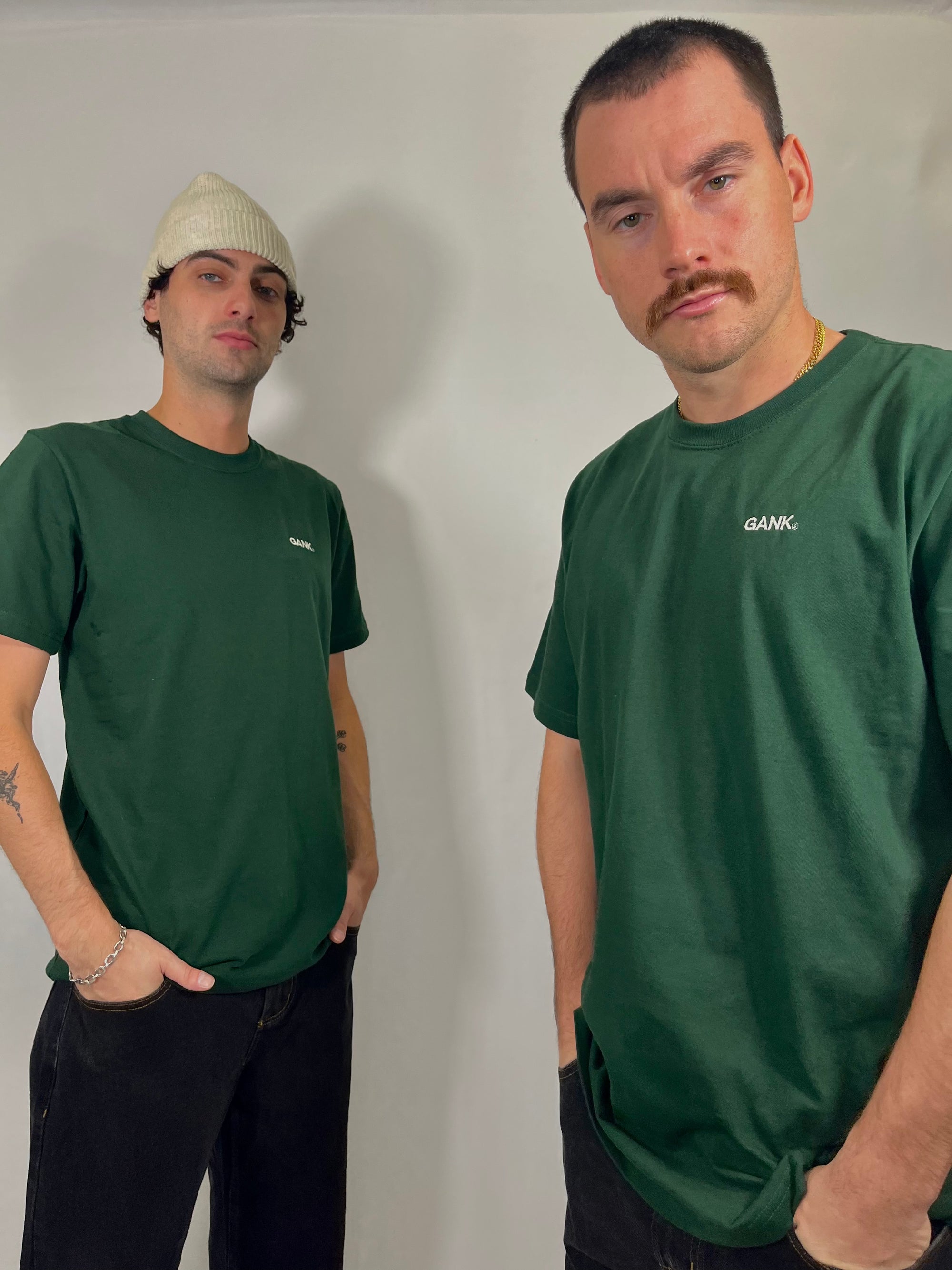 GANK T-Shirt Green Embroidered in Cream