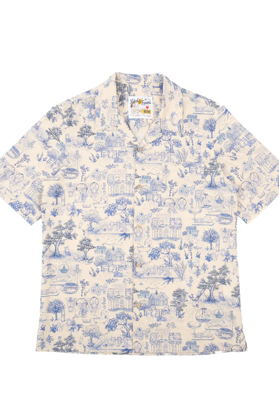 NAKED &amp; FAMOUS Aloha Shirt - Linen Cats -Blue