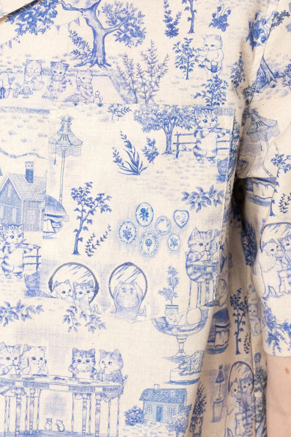 NAKED &amp; FAMOUS Aloha Shirt - Linen Cats -Blue