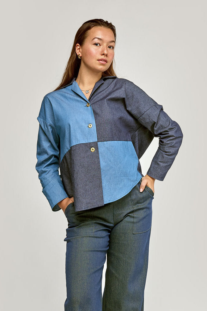 MARIGOLD Berto - Chemise à col ouvert et à carreaux chambray