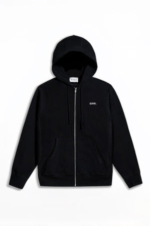 GANK Black Zip-Up Hoodie with White Embroidery