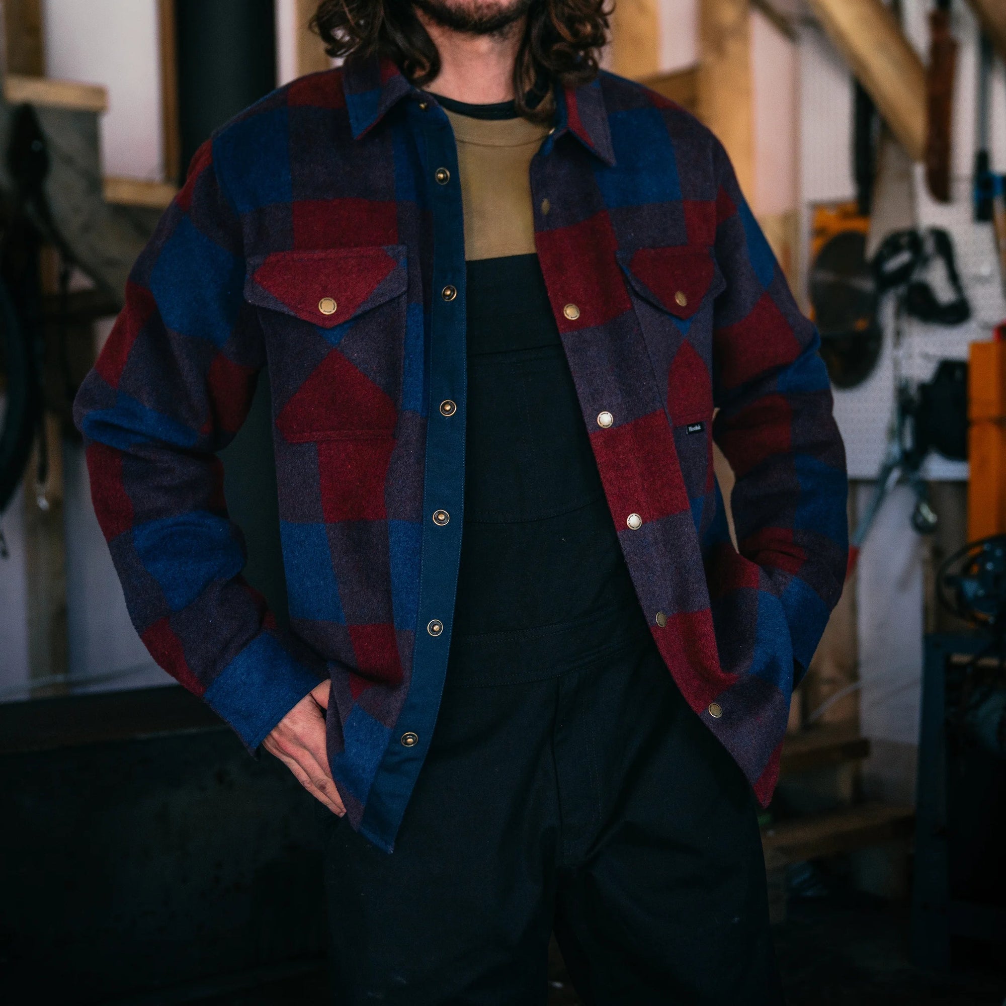 HOOKÉ Canadian overshirt navy &amp; red wine