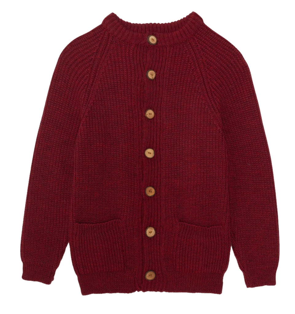 MILO AND DEXTER Hand knit wool cardigan en rouge