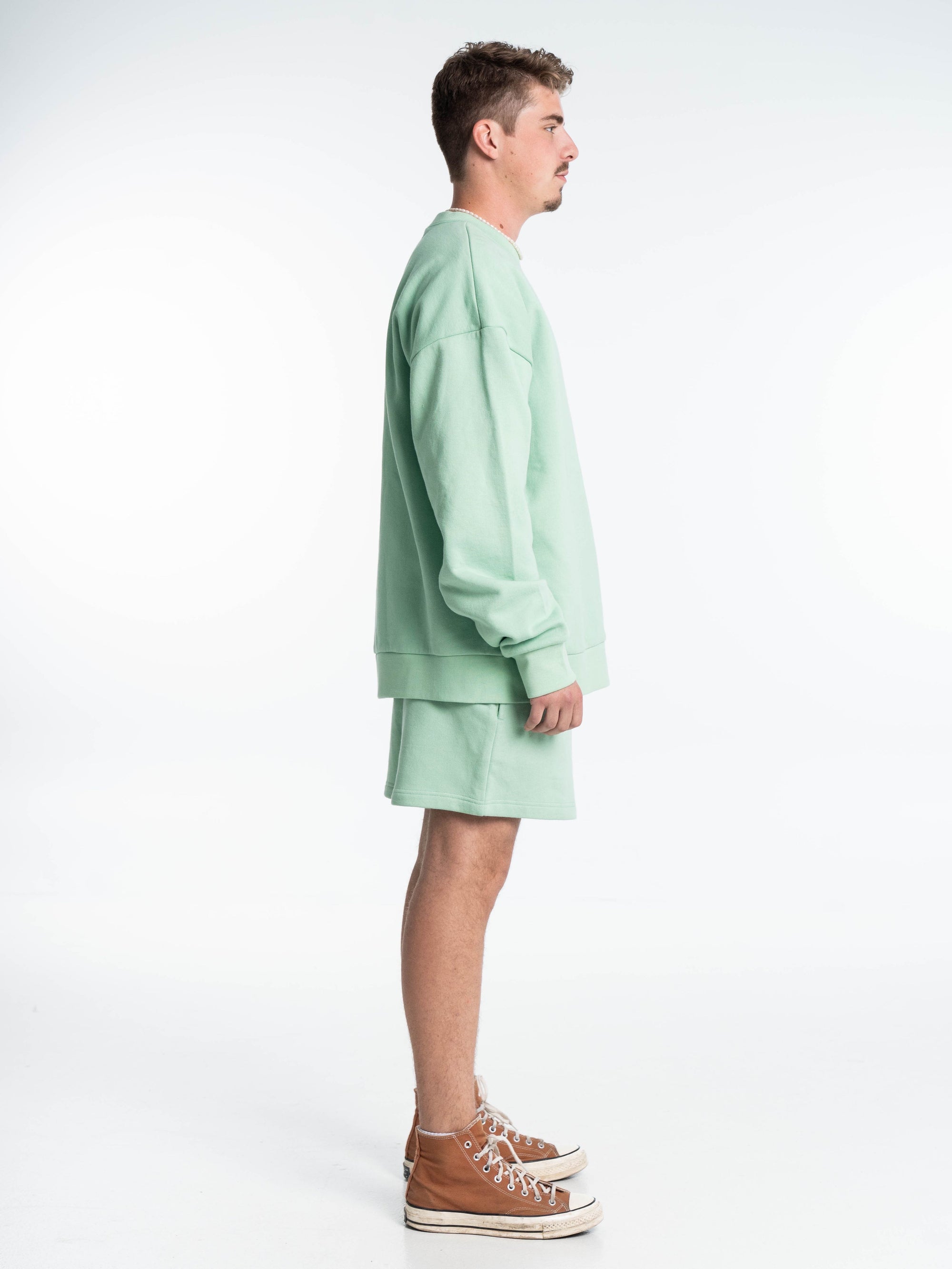 GANK Pastel Green Crew Neck Sweater with Cream Embroidery