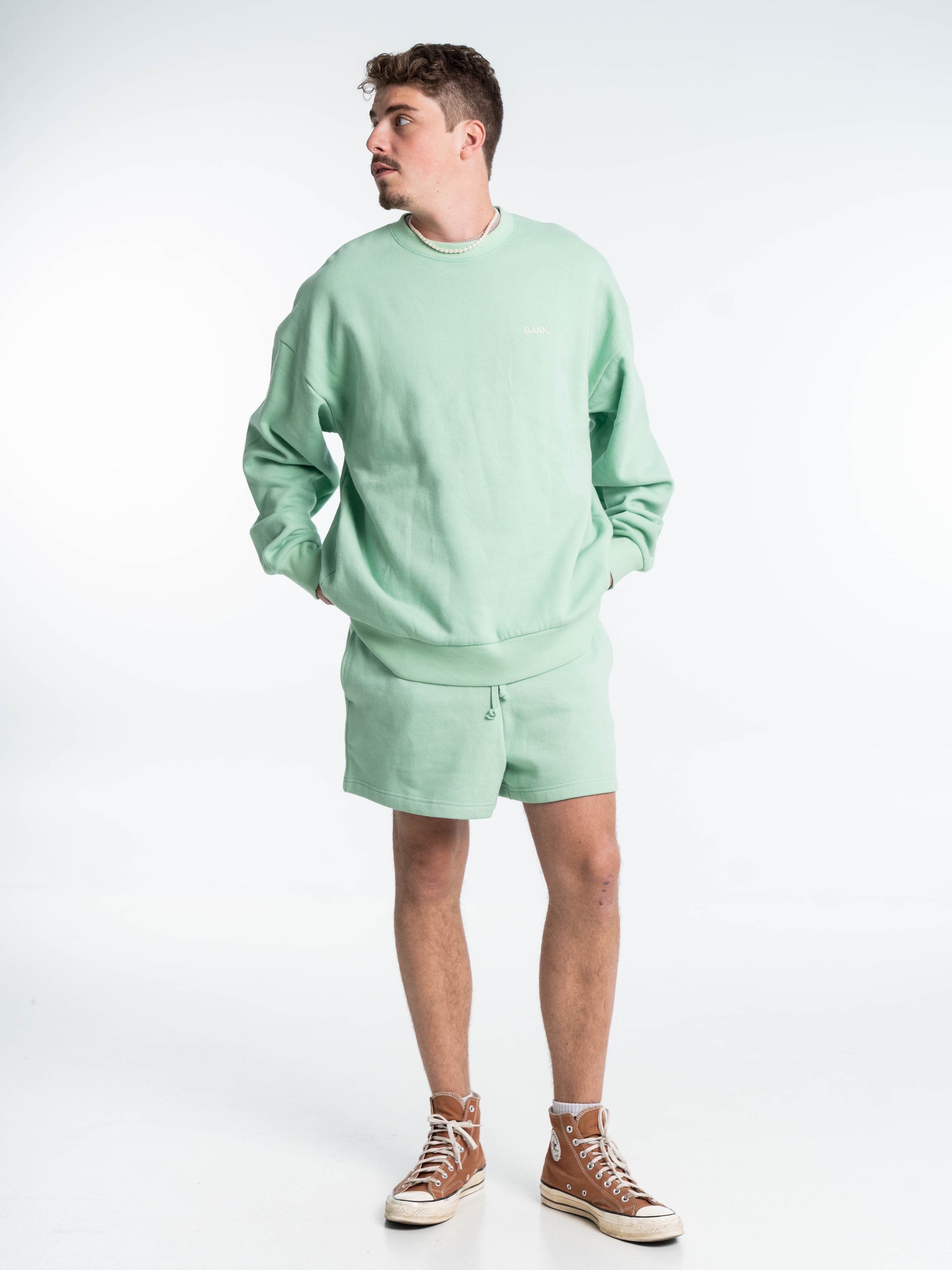 GANK Short vert pastel brodé crème