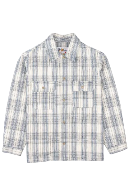 NAKED &amp; FAMOUS Work Shirt - Asagi Sashiko - Blanc