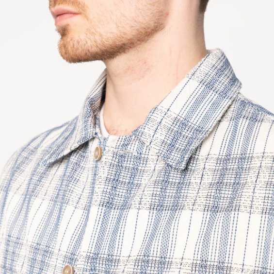 NAKED &amp; FAMOUS Work Shirt - Asagi Sashiko - Blanc