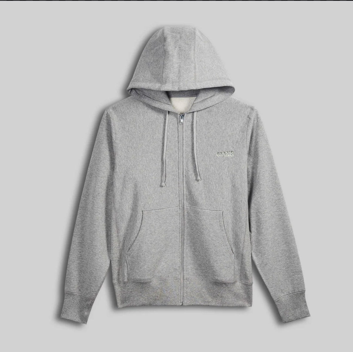GANK Black Zip-Up Hoodie with White Embroidery