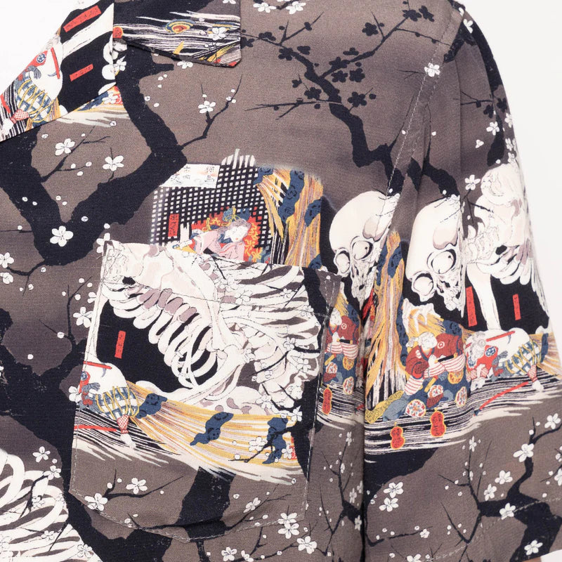 NAKED &amp; FAMOUS- Aloha Shirt Skeletons - Dark Grey