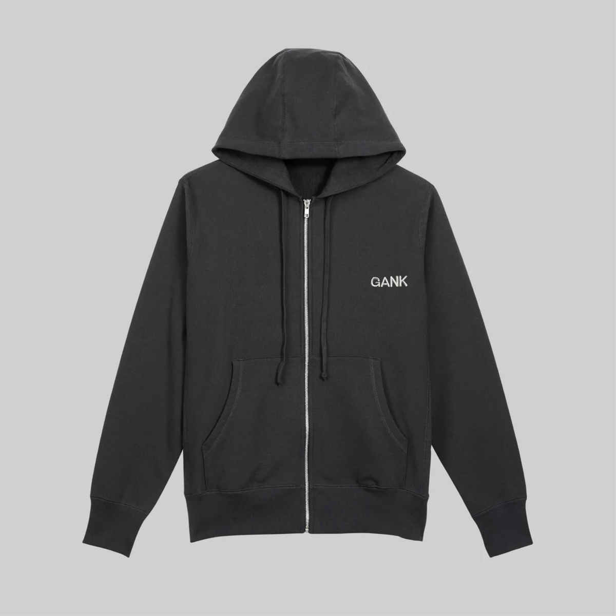 GANK Black Zip-Up Hoodie with White Embroidery
