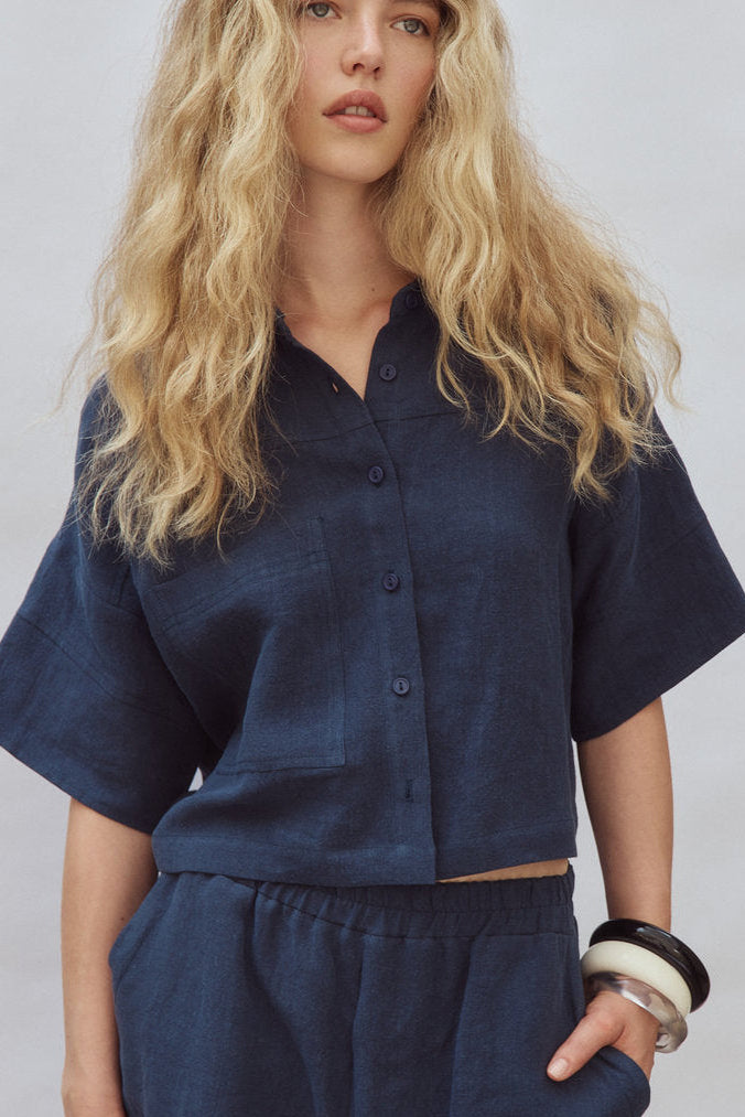 EVE GRAVEL chemise Tara bleu pétrole