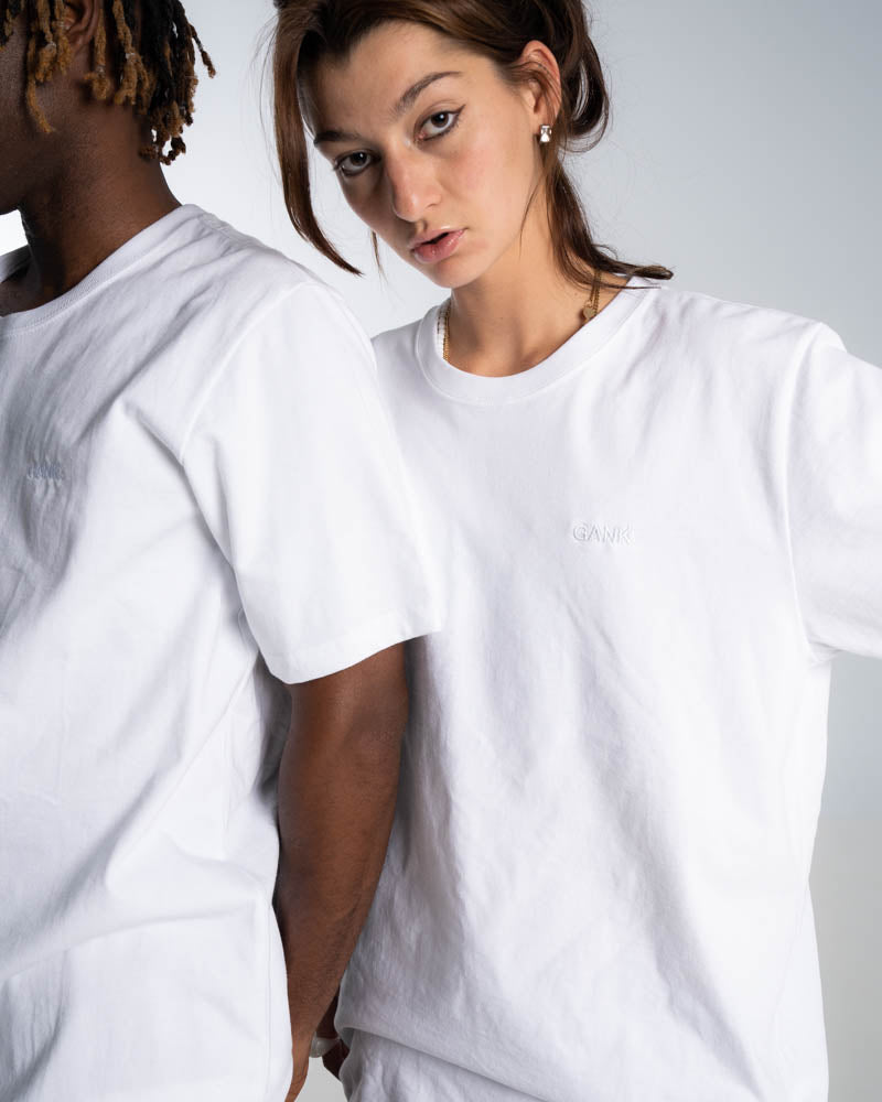 Tone on tone embroidered GANK T-shirt - White